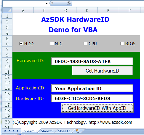 Demo for Microsoft Excel2007(VBA)
