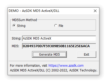 Click to view AzSDK MD5 ActiveX 3.10 screenshot