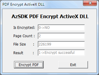 Screenshot of AzSDK PDF Encrypt ActiveX DLL 2.00