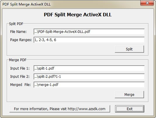 Screenshot for AzSDK PDF Split Merge ActiveX DLL 2.00